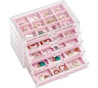 ProCase Boîte à Bijoux Transparente, 5 Plateaux Bijoux Tiroir, avec Séparateurs Amovibles, Rangement Bijoux Tiroir Acrylique, Range Boucles d’Oreille Bagues Colliers Bracelets - Rose