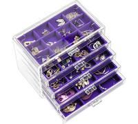 ProCase Boîte à Bijoux Transparente, 5 Plateaux Bijoux Tiroir, avec Séparateurs Amovibles, Rangement Bijoux Tiroir Acrylique, Range Boucles d’Oreille Bagues Colliers Bracelets - Violet