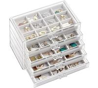 ProCase Boîte à Bijoux Transparente, 5 Plateaux Bijoux Tiroir, avec Séparateurs Amovibles, Rangement Bijoux Tiroir Acrylique, Range Boucles d’Oreille Bagues Colliers Bracelets - Gris