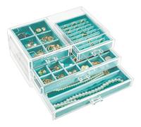 Procase Boîte à Bijoux Transparente Améliorée, Rangement Bijoux Acrylique 3 Niveaux, 4 Plateaux Bijoux Tiroir, Range Boucles d’Oreille Bagues Colliers Bracelets -Grande, Bleu Brillant