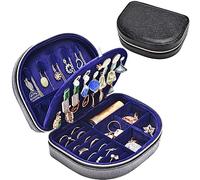ProCase Boîte à Bijoux Voyage Double Couche, Sac de Rangement Bijoux Portable en PU Cuir, pour Bagues, Boucles d'oreilles, Petits Colliers -Noir Brillant