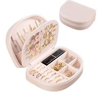 ProCase Boîte à Bijoux Voyage Double Couche, Sac de Rangement Bijoux Portable en PU Cuir, pour Bagues, Boucles d'oreilles, Petits Colliers -Rose