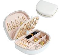Procase Boîte à Bijoux Voyage Double Couche, Sac de Rangement Bijoux Portable en PU Cuir, pour Bagues, Boucles d'oreilles, Petits Colliers -Blanc