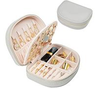 ProCase Boîte à Bijoux Voyage Double Couche, Sac de Rangement Bijoux Portable en PU Cuir, pour Bagues, Boucles d'oreilles, Petits Colliers -Argenté