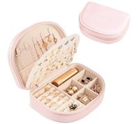 ProCase Boîte à Bijoux Voyage Double Couche, Sac de Rangement Bijoux Portable en PU Cuir, pour Bagues, Boucles d'oreilles, Petits Colliers -Rose Brillant