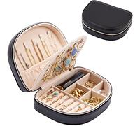 ProCase Boîte à Bijoux Voyage Double Couche, Sac de Rangement Bijoux Portable en PU Cuir, pour Bagues, Boucles d'oreilles, Petits Colliers -Noir