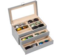 Procase Boîte à Lunettes, Ranger 18 Lunettes de Soleil ou Lunettes de Vue, 3 Compartiments avec Vitrine Couverture en Verre Antichoc, sans Perdre ou Abîmer