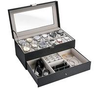 ProCase Boîte à Montre à 12 Compartiments, Rangement Montre Coffret à Bijoux en Cuir Gainé, 1ème Compartiment pour Montres, 2ème Compartiment pour des Petits Bijoux, Sans Perdre Montres-Rayé