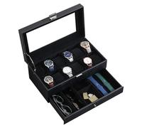 ProCase Boite a Montre à 2 Niveaux, 12 Emplacements avec Coussins pour Montres, 2ème Compartiment pour des Petits Bijoux Accessoire, avec Couvercle en Verre -Lizardblack