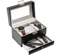 ProCase Boite a Montre à 3 Emplacements Coussins Montre, Range Montre Antichoc avec Couvercle en Verre, pour Voyage -Noir