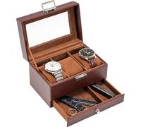 ProCase Boite a Montre à 3 Emplacements Coussins Montre, Range Montre Antichoc avec Couvercle en Verre, pour Voyage -Marron