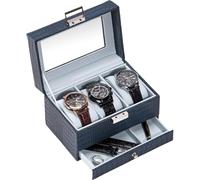ProCase Boite a Montre à 3 Emplacements Coussins Montre, Range Montre Antichoc avec Couvercle en Verre, pour Voyage -Bleu