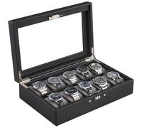 ProCase Boite a Montre à Serrure à Combinaison, Coffret Montre à 10 Emplacements, avec Couvercle en Verre -Noir