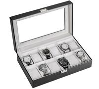 ProCase Boite à Montre Antichoc, Coffret Montre Homme avec 12 Emplacements Coussins Montre, Rangement Montre avec Couvercle en Verre, pour Passionné d’Horlogerie -Noir