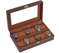 ProCase Boite à Montre Antichoc, Coffret Montre Homme avec 12 Emplacements Coussins Montre, Rangement Montre avec Couvercle en Verre, pour Passionné d’Horlogerie -Marron