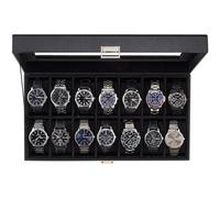 ProCase Boite à Montre Antichoc, Coffret Montre Homme avec 14 Emplacements Coussins, Rangement avec Couvercle en Verre, pour Passionné d’Horlogerie -Tout Noir