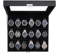 ProCase Boite à Montre Antichoc, Coffret Montre Homme avec 18 Emplacements Coussins, Rangement avec Couvercle en Verre, pour Passionné d’Horlogerie -Tout Noir