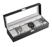ProCase Boite à Montre Antichoc, Coffret Montre Homme avec 6 Emplacements Coussins Montre, Rangement Montre avec Couvercle en Verre, pour Passionné d’Horlogerie -Noir