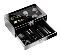 Procase Boite Bijoux Homme à 2 niveaux Luxueuse, 1ème Compartiment pour Range 6 Montres 3 Lunettes de Soleil, 2ème Compartiment pour de Petits Bijoux Objets, avec Couvercle en Verre -Noir