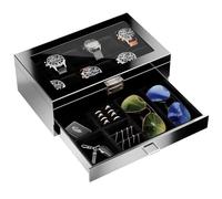Procase Boite Bijoux Homme à 2 niveaux Luxueuse, 1ème Compartiment pour Range12 Montres, 2ème Compartiment pour de Petits Bijoux Objets, avec Couvercle en Verre -Noir