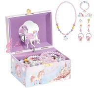 ProCase Boîte Bijoux Musicale Fille, Boite Musique Licorne, Boîte Bijoux Enfant, pour Ranger Colliers Bracelets Bagues Montres -Avec Bijoux Accessoire