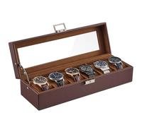 ProCase Boîte Montre à 6 Emplacements, Range Montre Doté d'Une Serrure à Clé Sécurisée, Organiseur Montre Voyage en PU Cuir, contre la Poussière et les Rayures -Marron