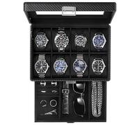 ProCase Boîte Montre avec 8 Emplacements 1 Tiroir, Coffret Montre à 2 Niveaux, Range Montre en PU Cuir -Tout Noir
