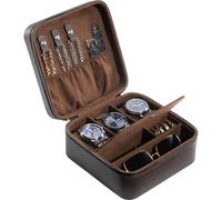 ProCase Boite Montre Voyage, Rangement Bijoux Portable Homme, avec 3 Emplacements Coussin Montre -Marron