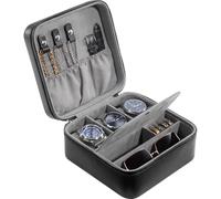 ProCase Boite Montre Voyage, Rangement Bijoux Portable Homme, avec 3 Emplacements Coussin Montre -Noir