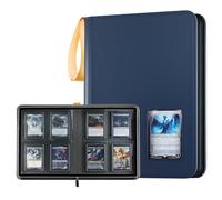 ProCase Classeur Toploader Portable 4 Poches Contenant 144 Cartes, Album pour Cartes à Collectionner pour Transporter, Toploader Binder Compatible TCG, MTG avec Toploaders 7,6 × 10,2 cm -Bleu marine