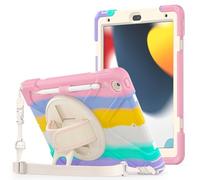 ProCase Coque de Protection pour iPad 9/8/7ème Génération 2021/2020/2019 iPad 10.2", Support Rotatif 360°, Antichoc avec Poignée Arrière et Bandoulière, Porte-Stylet Intégré -Rose Multicolore