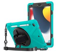 ProCase Coque de Protection pour iPad 9/8/7ème Génération 2021/2020/2019 iPad 10.2", Support Rotatif 360°, Antichoc avec Poignée Arrière et Bandoulière, Porte-Stylet Intégré -Bleu Canard