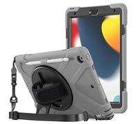 ProCase Coque de Protection pour iPad 9/8/7ème Génération 2021/2020/2019 iPad 10.2", Support Rotatif 360°, Antichoc avec Poignée Arrière et Bandoulière, Porte-Stylet Intégré -Gris