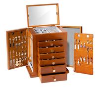 ProCase Grande Boîte à Bijoux en Bois 7 Compartiments, Rangement Bijoux avec Miroir, Coffret Bijoux pour Boucle d’Oreille Collier Bague -Marron