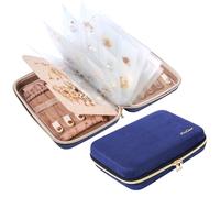 Procase Grande Trousse Bijoux Voyage, Pochette à Bijoux, Mallette Classeur Bijoux, Sac de Rangement Bijoux, pour Colliers Boucles d'oreilles Bagues -Marine