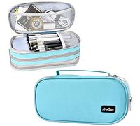 Procase Grande Trousse Scolaire 3 Compartiment, Trousse Compacte Multi Poches, Durable et Anti-Salissant, Garçon ou Fille, Étudiant ou Écolier, École, Collège ou Bureau -Cyan