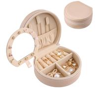 ProCase Mini Boîte à Bijoux Voyage Double Couche, avec Miroir, Sac de Rangement Bijoux Portable en PU Cuir, pour Bagues, Boucles d'oreilles, Petits Colliers -Rose