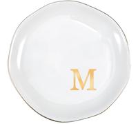 ProCase Plateau Bijoux Céramique Personnalisé A-Z, Vide Poche Décoratif, pour Range Bijoux ccessoire, N’importe Où -Blanc, M