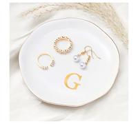 Procase Plateau Bijoux Céramique Personnalisé A-Z, Vide Poche Décoratif, pour Range Bijoux Clé Accessoire, N’importe Où -Blanc, G