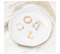 ProCase Plateau Bijoux Céramique Personnalisé A-Z, Vide Poche Décoratif, pour Range Bijoux Clé Accessoire, N’importe Où -Blanc, L