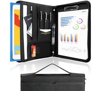 ProCase Porte-documents A4 Homme, Conférencier en Cuir PU avec Poignée, Portfolio A4 pour Réunion/RDV Affaires, Dossier Portable, Porte Bloc-notes, Portefeuille Zippé, Léger et Durable -Noir intégral
