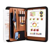 ProCase Portfolio A4 en Simili Cuir, Porte Documents avec Papiers Écrit, Porte Bloc-notes pour Record de Réunion/RDV Affaires, Portefeuille A4 Zippée, Légère Durable -brun clair