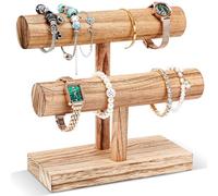 ProCase Support de bracelet en bois pour la vente, support de rangement en forme de T pour montres d'affaires - 2 niveaux, nature