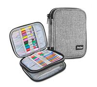 ProCase Trousse Double (Pas d’Accessoires Inclus) pour Accessoires et Outils de Crochet, Petit Sac pour Crochet Aiguille Tricot Circulaire (jusqu'à 16.5 cm)-Gris