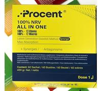 PROCENT® - 100% VNR en 2 doses synergiques | 13 Vitamines + 12 Minéraux | Méthode suédoise de dernière génération pour une absorption maximale | Énergie & performances | 180 sachets