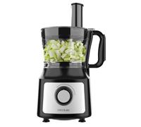 Processeur alimentaire de 1000 W, 2 vitesses et pulsation. Bol de 2 L et verseuse de 1,8 L. 3 disques de coupe, couteau à hacher, couteau à pétrir, presse-agrumes et disque de chantilly.