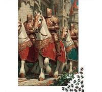 Procession Chevaliers Carton Recyclé 1000 Pièces Medieval Style Art Fantastique Puzzle, Décompression, Cadeau Personnalisé Famille, Décor Mural & Loisirs Maison 38x26cm/1000pcs