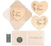 Proclamation de grossesse avec 2 cœurs en bois - Enveloppes surprise pour annonce de grossesse - Vous serez grand-mère / vous serez grand-père Mikito