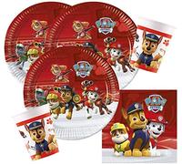 Procos 10118266 Set de fête Paw Patrol 52 pièces, 16 assiettes, 16 tasses et 20 serviettes, vaisselle jetable, décoration de table, héros sur 4 pattes