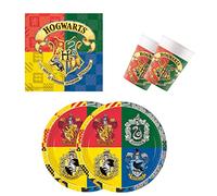 Procos 10137422 - Service de fête S Harry Potter - Poudlard - 52 pièces - 16 assiettes, 16 gobelets, 20 serviettes, vaisselle jetable, vaisselle de fête, décoration de table